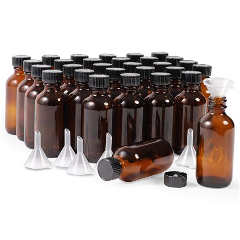 Pack Oz Amber Glass Bottles With Black Poly Cone Caps And