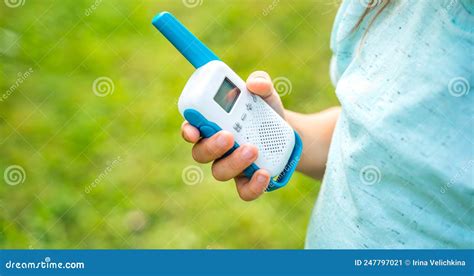 Small Girl,kid Play in Walkie-talkie.Walkie Talkies with Channels.Game ... 