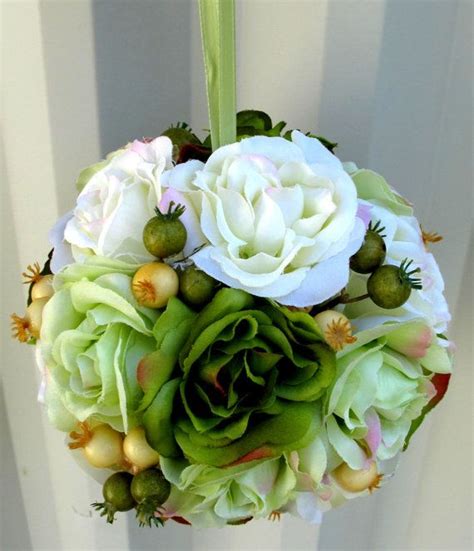 Wedding Flower Balls Pomander Green Ivory Wedding Decorations Etsy