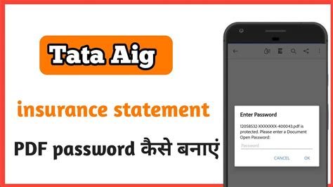 How To Open Tata Aig Insurance Pdf Password Youtube