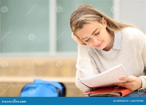 Student Studying Memorizing Notes In A Campus Stock Photo Image Of