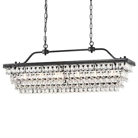 Edvivi Chiara 6 Light Antique Black Rectangular Glam Chandelier With