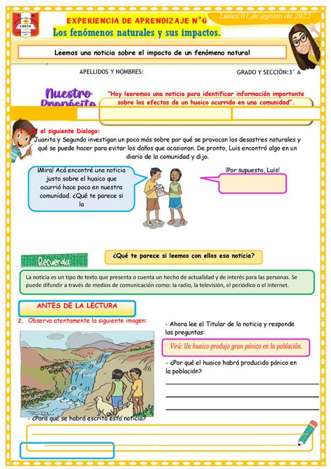 Actividad 1 Leemos una noticia sobre el impacto de un fenómeno natural