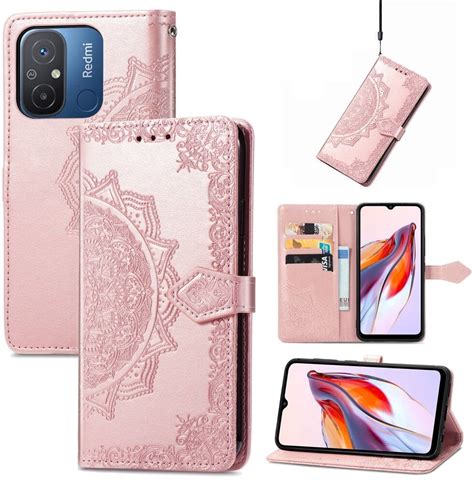 Xiaomi Redmi 12C Hoesje Mandala Book Case Met Pasjeshouder Roze Goud