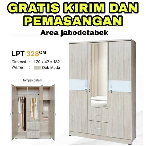 Jual Lemari Pakaian 3 Pintu Lunar Type LPT 328 Oak Muda Indonesia