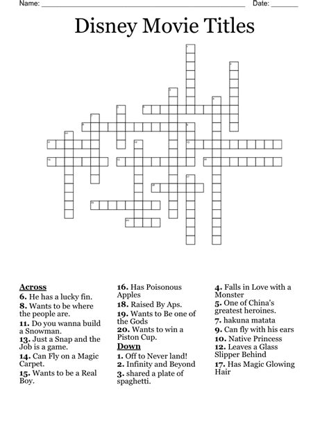 Printable Movie Crossword Puzzles Crossword Puzzles Printable