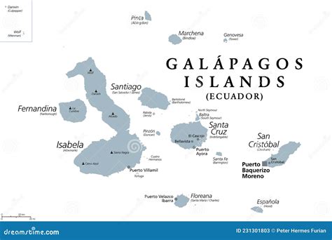 Islas Gal Pagos Archipi Lago De Mapa Pol Tico Gris Parte De Ecuador