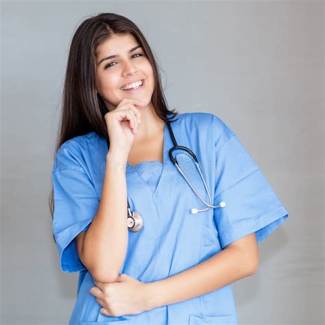 Portrait Of Laughing Mexican Nurse Stock Image Image Of Latin