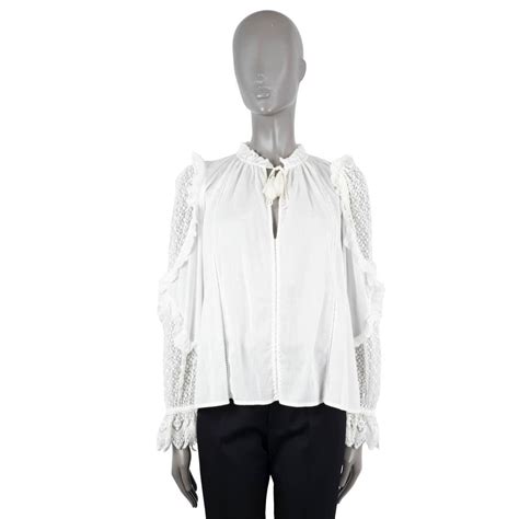 ULLA JOHNSON White Cotton SHIRLEY SEMI SHEER RUFFLED Blouse Shirt M For