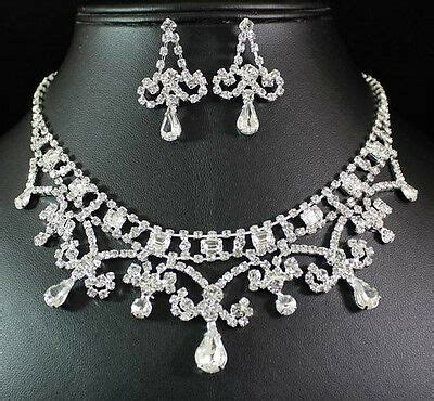 Sexy Clear Austrian Rhinestone Crystal Necklace Earrings Set Wedding