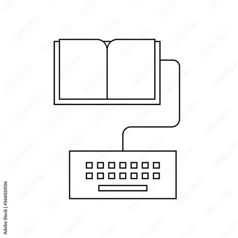 E-book symbol line icon. A book connected to a computer keyboard ...