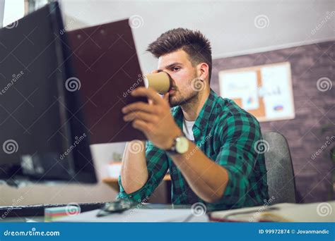 Handsome Caucasian Man At Work Desk Stock Photo Image Of Graphic