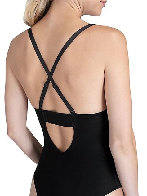 Suit Your Fancy Plunge Low Back Thong Bodysuit