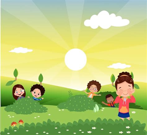 Premium Vector Cute Happy Kids Playing Hide And Seek