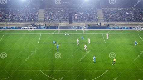 Aerial Shot Of A Whole Stadium With Soccer Championship Match Teams