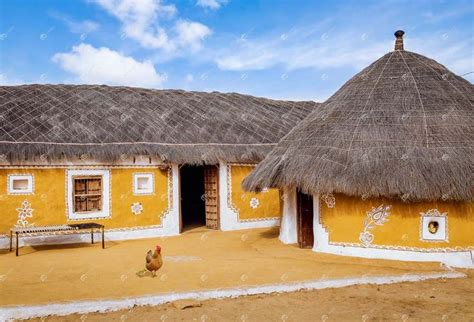 rural indian village  jaisalmer rajasthan colorful houses