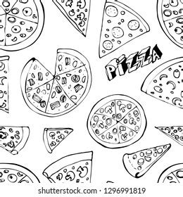 Pizza Doodle Seamless Pattern Vector Outline Stock Vector Royalty Free