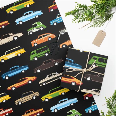 Vintage Cars Wrap Paper Retro Vehicles Wrapping Paper Etsy