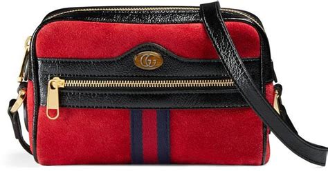 Gucci Ophidia Small Suede And Leather Crossbody Bag In Red Lyst