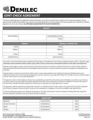 Fillable Online Joint Check Agreement Demilec Inc Fax Email Print