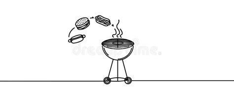 Continuous One Line Drawing Of Barbecue Grill Vector Graphics Stock Vector Illustration Of