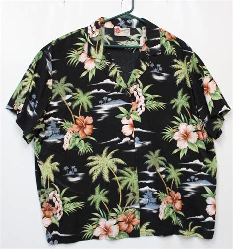 Hilo Hattie Hawaiian Original Mens Black Shirt Size X Gem