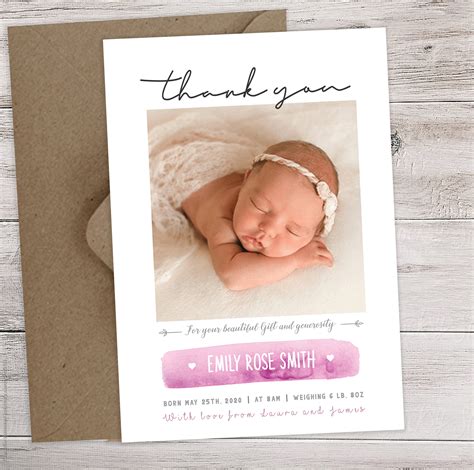 Baby Thank You Cards Baby Thank You Card With Photo Etsy Uk