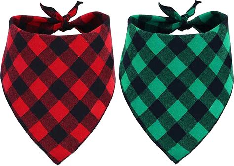 Goyoswa 2 Pack Christmas Dog Bandanas For Large Dogs Buffalo Plaid Dog