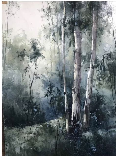 A Painting Of Some Trees In The Woods