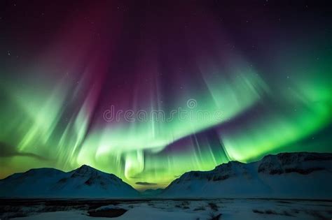 Ai Generated Illustration Of Stunning Polar Lights Above Snow Capped