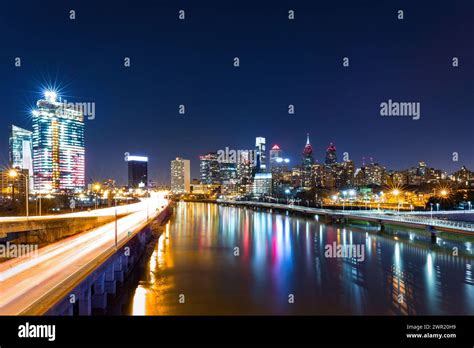 Philadelphia Skyline By Night Stock Photo Alamy
