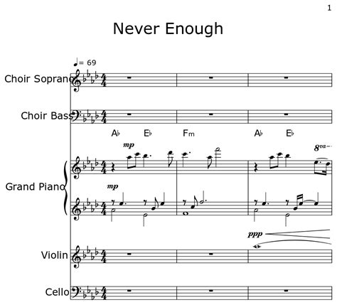 Never Enough Sheet Music For Choir Tenor Piano Violin Cello