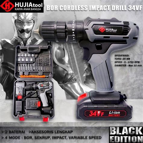 Jual Mesin Bor Baterai 34v 13mm Hujia Impact Drill Cordless Tanpa Kabel