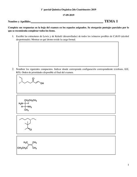 Examen De Practica Primer Parcial QO UADE 2do Cuat 2019 TEMA 1 1