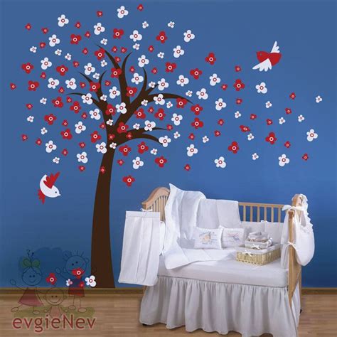 Cherry Blossom Tree Wall Decal Tree With Birds Wall Sticker Etsy