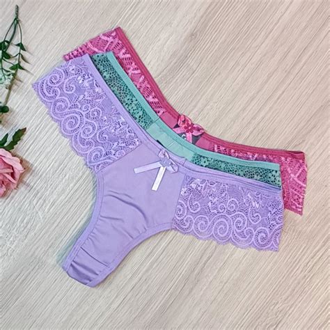 Kit De Calcinhas Fio Lateral Em Renda Microfibra Lingerie Shopee Brasil