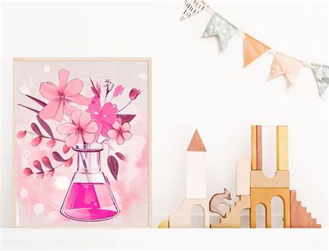 Women In Science Poster Pink Wall Art Set Erlenmeyer Flask Art