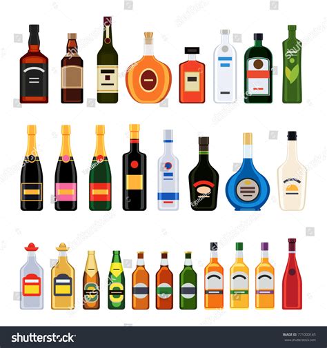 Big Set Different Bottles Alcohol Drinks Stock Vector Royalty Free