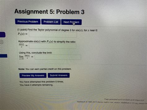 Solved Assignment 5 Problem 3 Previous Problem Problem List