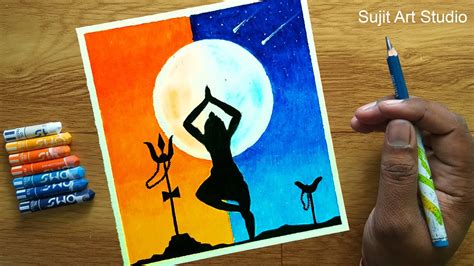 Lord Shiva Drawing With Oil Pastels Step By Step For Beginners Youtube