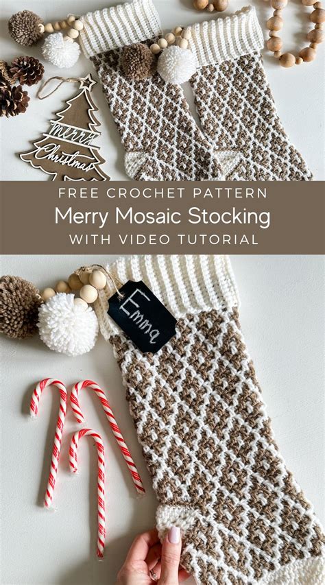 Mosaic Christmas Crochet Stocking Free Crochet Pattern And Youtube Video Tutorial Artofit