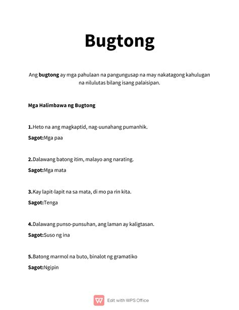 Bugtong Wps Office 041653 Bugtong Ang Bugtong Ay Mga Pahulaan Na