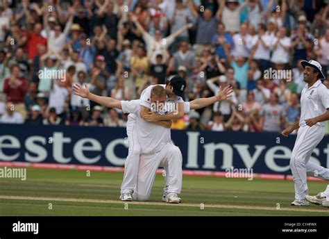 Andrew Flintoff Celebrates After Bowling Peter Siddle During The