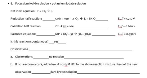 Solved 8 Potassium Iodide Solution Potassium Iodate