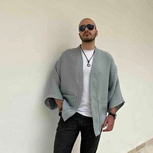 Linen Men S Haori Kimono Jacket Streetwear Japanese Etsy