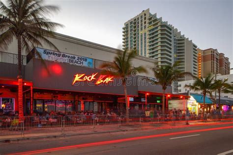 Rock Bar Fort Lauderdale Neon Lights Long Exposure Editorial Photo