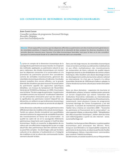 LES CONDITIONS DE RETOMBEES ECONOMIQUES