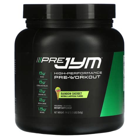 Jym Supplement Science Pre Jym High Performance Pre Workout Rainbow Sherbet 1 2 Lbs 540 G