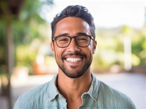 Premium Photo Handsome Hispanic Man With Beard Smiling Happy Outdoors