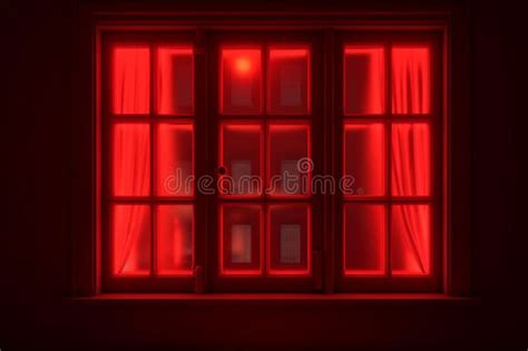 Red Light from the Window. the Red Window Shines Mystically at Night ...